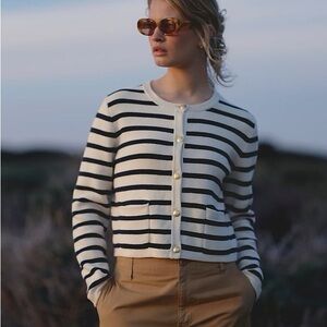 J.Crew  Relaxed Emilie Sweater Lady Jacket Stripe Ivory Navy